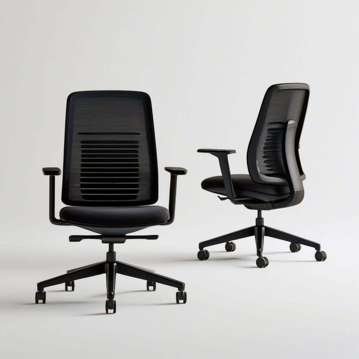 Ergonomischer Bürostuhl mit Netzrückenlehne, Armlehnen und Rollen, Schwarz, 65 x 65 x 112–122 cm