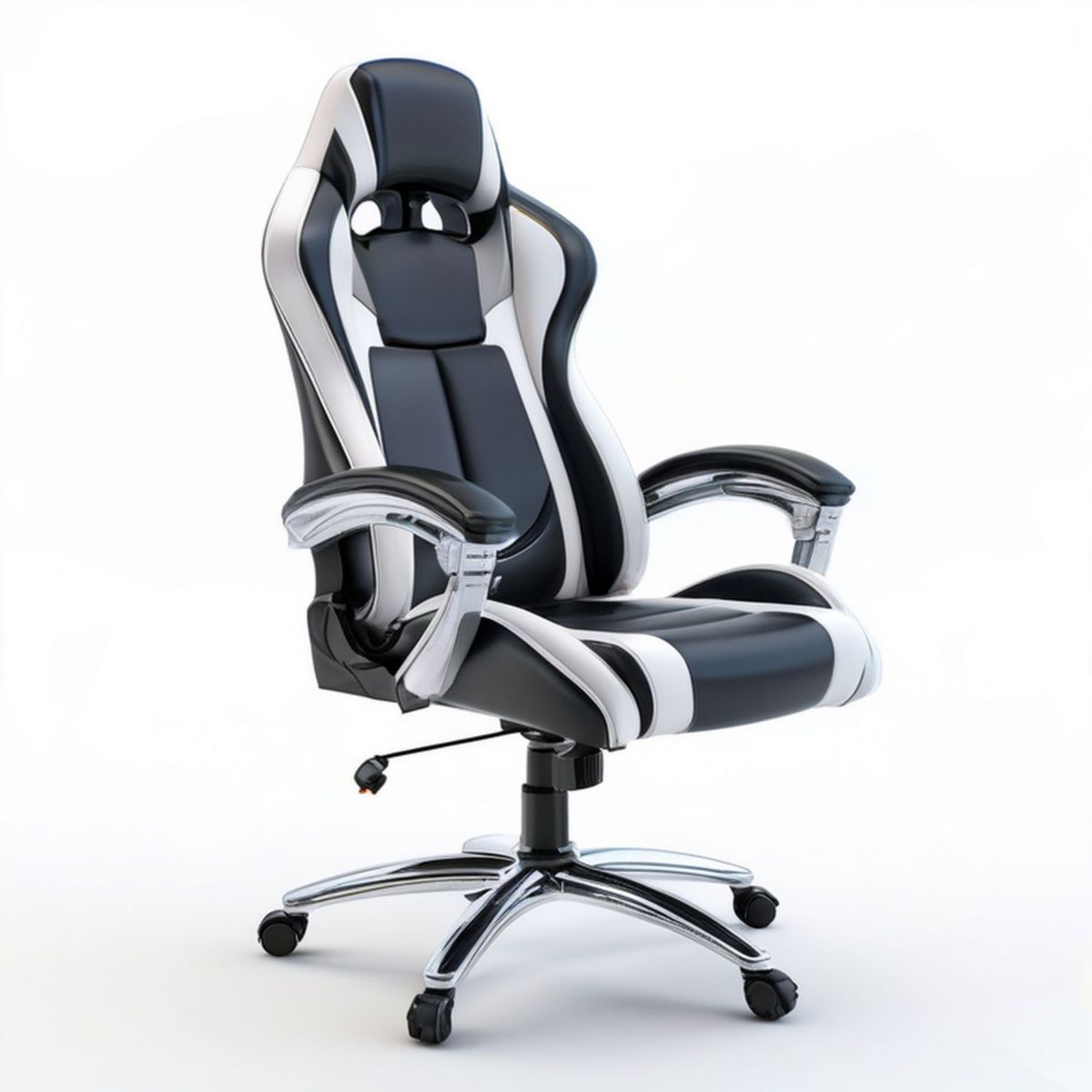 Gaming-Bürostuhl aus Kunstleder Schwarz/Weiss, 66 x 70 x 122–132 cm