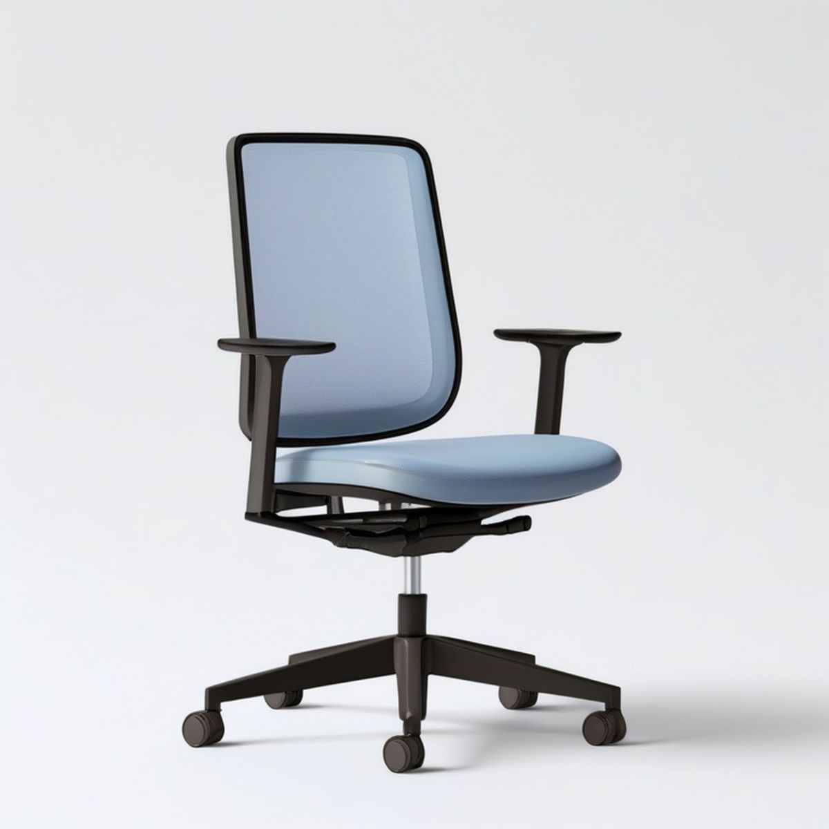 Ergonomischer Bürodrehstuhl mit Armlehnen und Rollen, Hellblau/Schwarz, 64 x 64 x 96–106 cm
