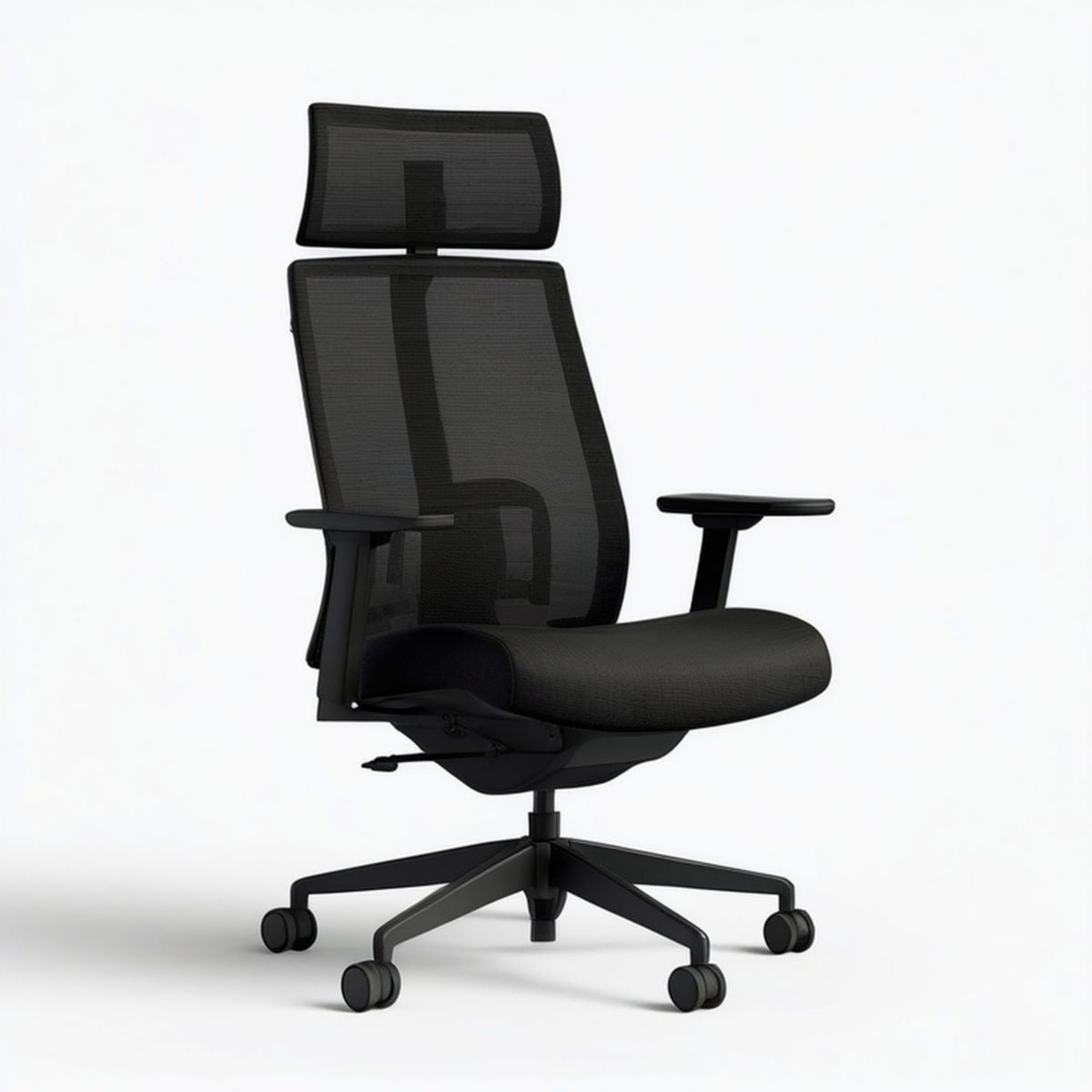 Ergonomischer Bürostuhl mit Kopfstütze und Rollen, Schwarz, 66 x 66 x 118–128 cm