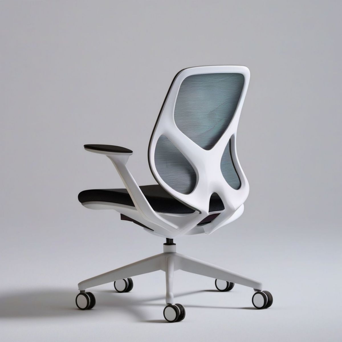 Ergonomischer Bürodrehstuhl mit Netzrückenlehne und Armlehnen, 65 x 65 x 115–125 cm, Weiss/Schwarz/Grau
