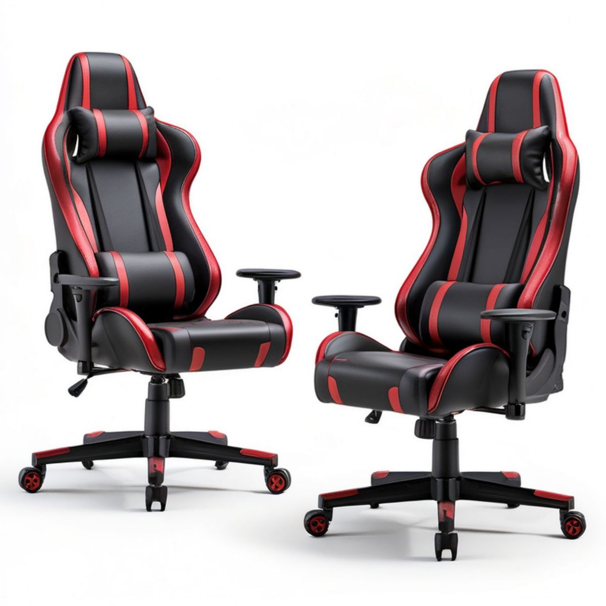 Ergonomischer Gamingstuhl mit Fussstütze und Kissen, Schwarz/Rot, 68 x 68 x 123–133 cm