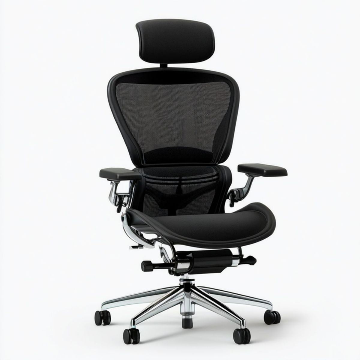 Ergonomischer Bürostuhl mit Kopfstütze, 65 x 65 x 120–135 cm, Schwarz