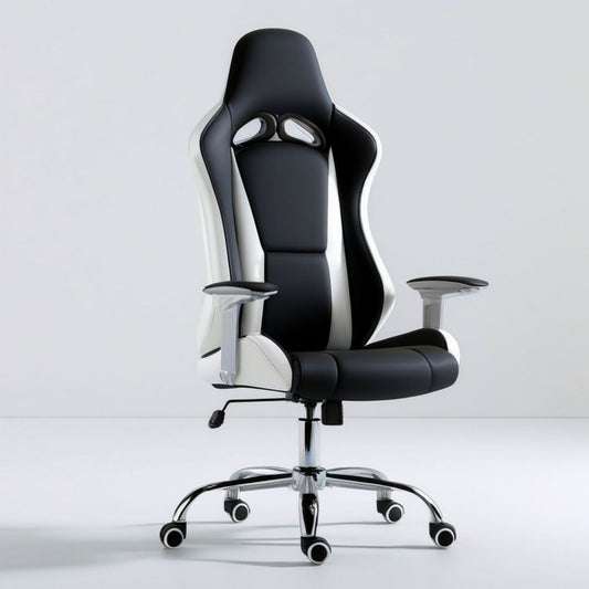 Ergonomischer Gamingstuhl aus Kunstleder, Schwarz/Weiss, 68 x 68 x 120–130 cm