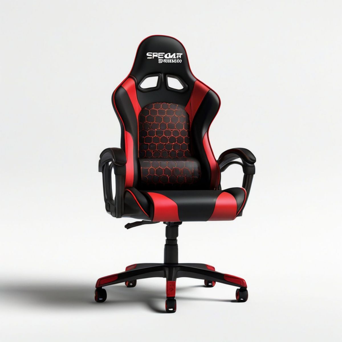 Höhenverstellbarer Gamingstuhl mit Armlehnen aus Kunstleder, Schwarz/Rot, 65 x 65 x 118–128 cm