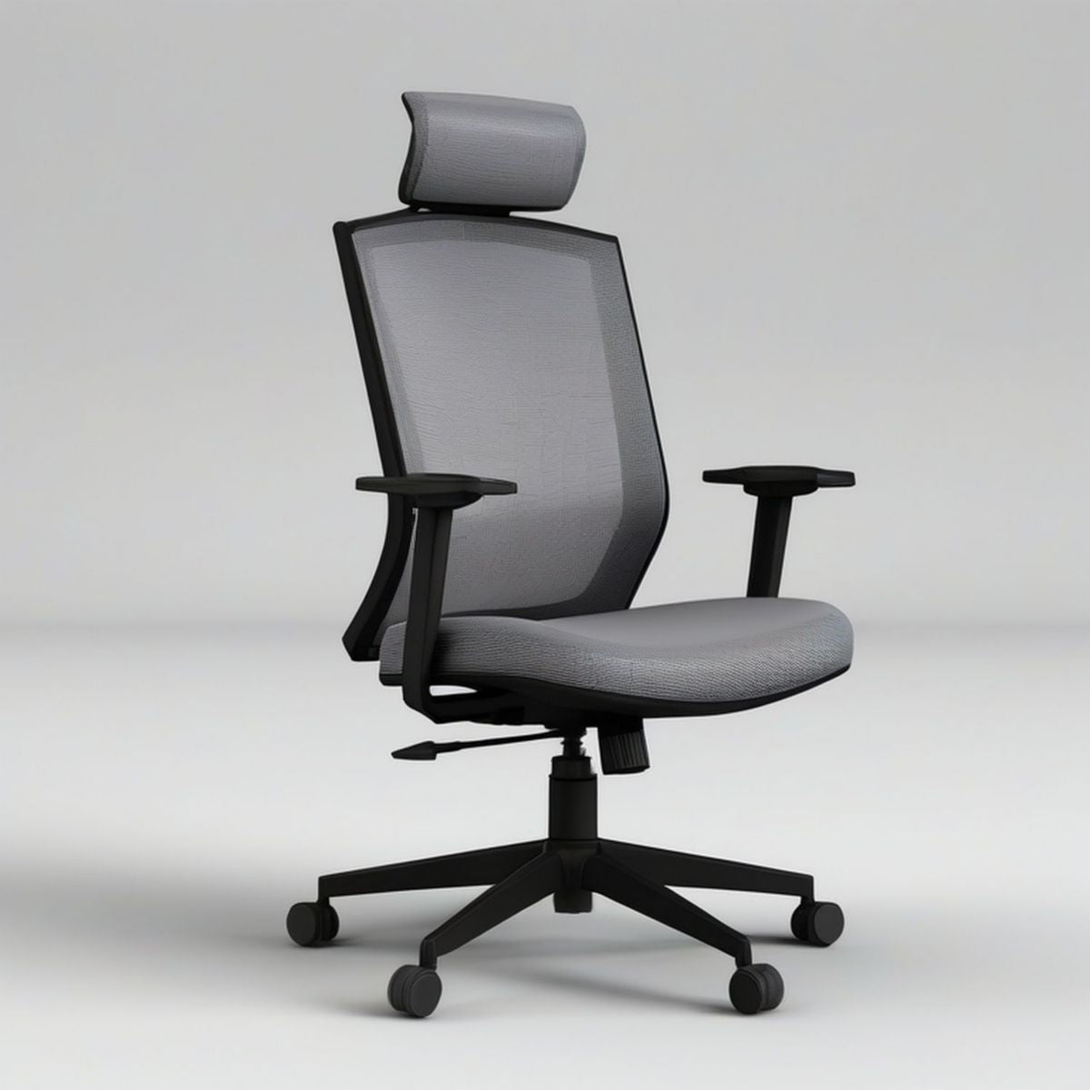 Ergonomischer Netz-Drehstuhl mit Kopfstütze, 64 x 64 x 118–128 cm, Grau/Schwarz