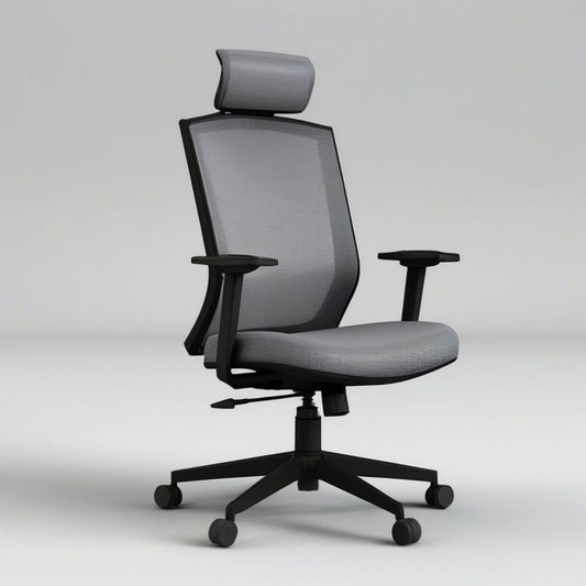 Ergonomischer Netz-Drehstuhl mit Kopfstütze, 64 x 64 x 118–128 cm, Grau/Schwarz