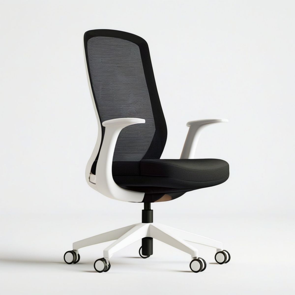 Ergonomischer Bürostuhl mit Netzrückenlehne, Schwarz/Weiss, 64 x 64 x 114–124 cm