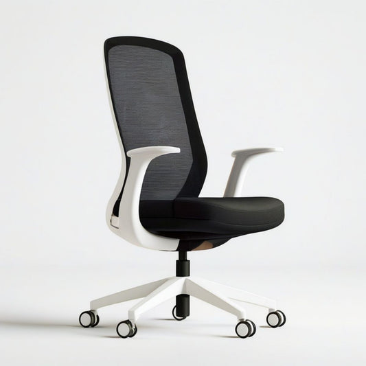 Ergonomischer Bürostuhl mit Netzrückenlehne, Schwarz/Weiss, 64 x 64 x 114–124 cm
