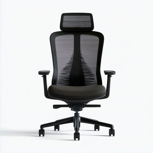 Ergonomischer Drehstuhl mit Kopfstütze, Netzrücken und Armlehnen, Schwarz, 65 x 65 x 115–125 cm