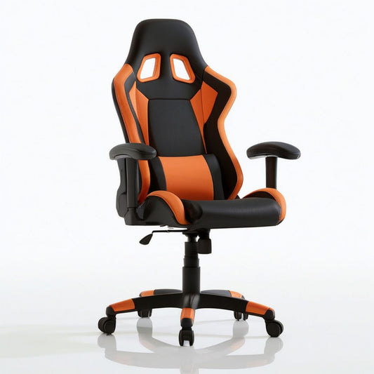 Gamingstuhl in Rennsitzform, höhenverstellbar, Schwarz/Orange, 66 x 66 x 112–122 cm
