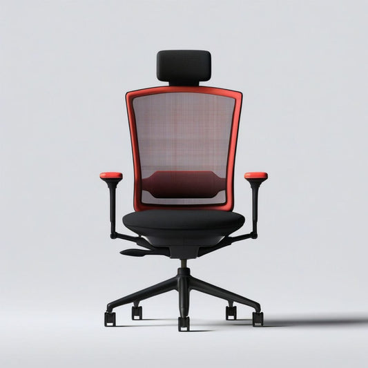 Ergonomischer Bürodrehstuhl Schwarz/Rot mit Kopfstütze, Armlehnen und Lendenstütze, 65 x 65 x 118–128 cm