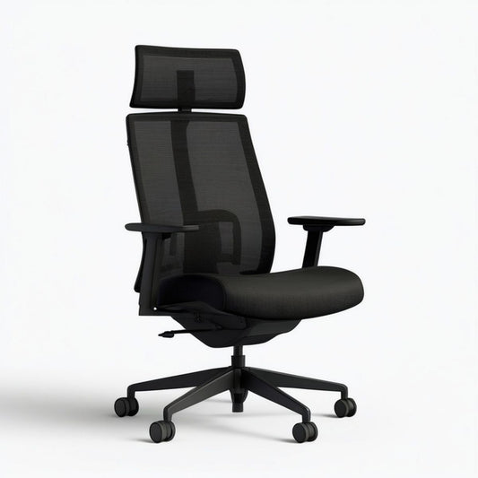 Ergonomischer Bürostuhl mit Kopfstütze und Rollen, Schwarz, 66 x 66 x 118–128 cm