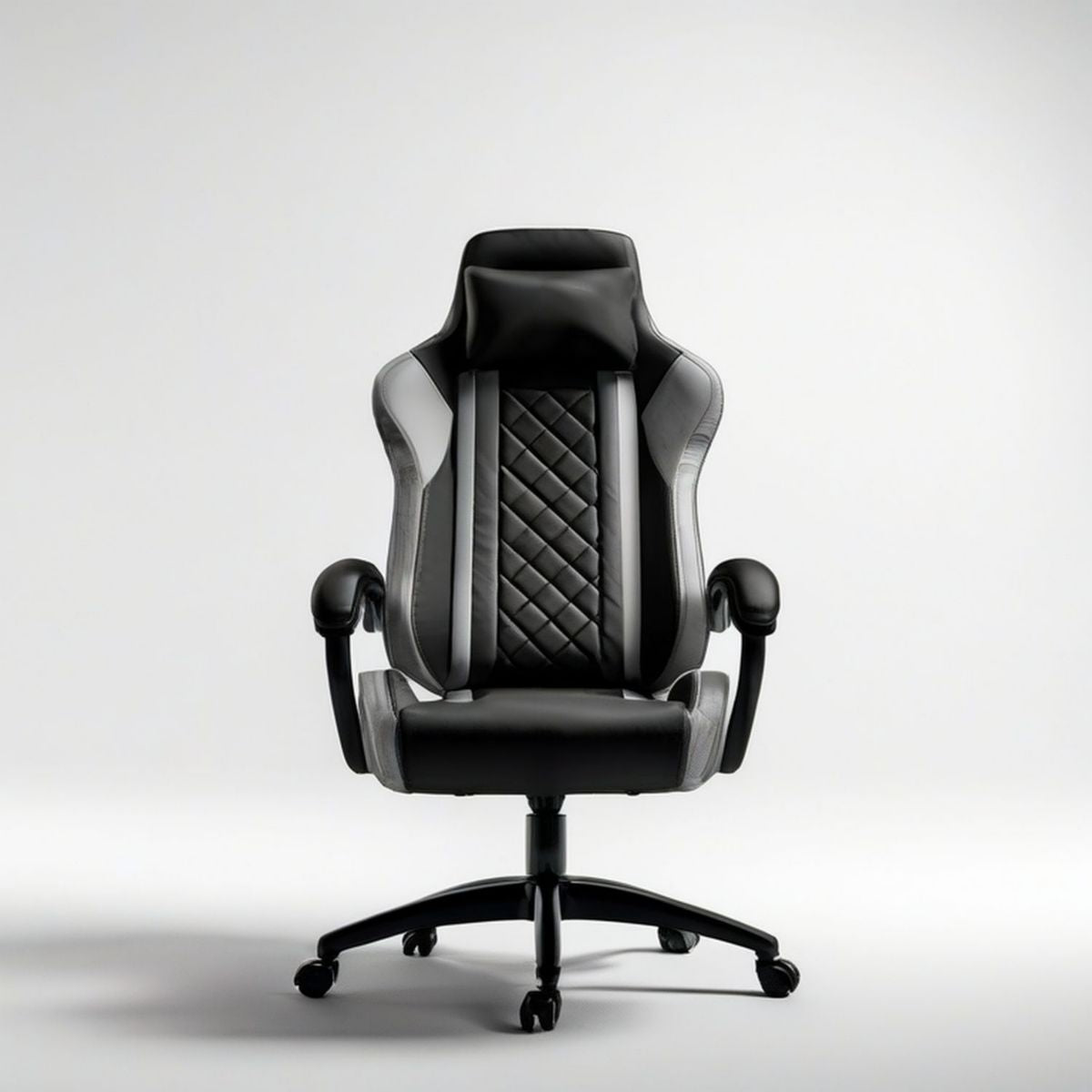 Gamingstuhl mit hoher Rückenlehne, 66 x 70 x 122–132 cm, Schwarz/Grau, PU-Kunstleder
