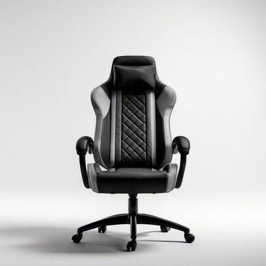 Gamingstuhl mit hoher Rückenlehne, 66 x 70 x 122–132 cm, Schwarz/Grau, PU-Kunstleder